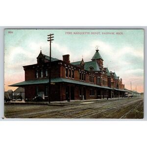 Pere Marquette Depot Saginaw Michigan Train Station Postcard c1910 Bosselman
